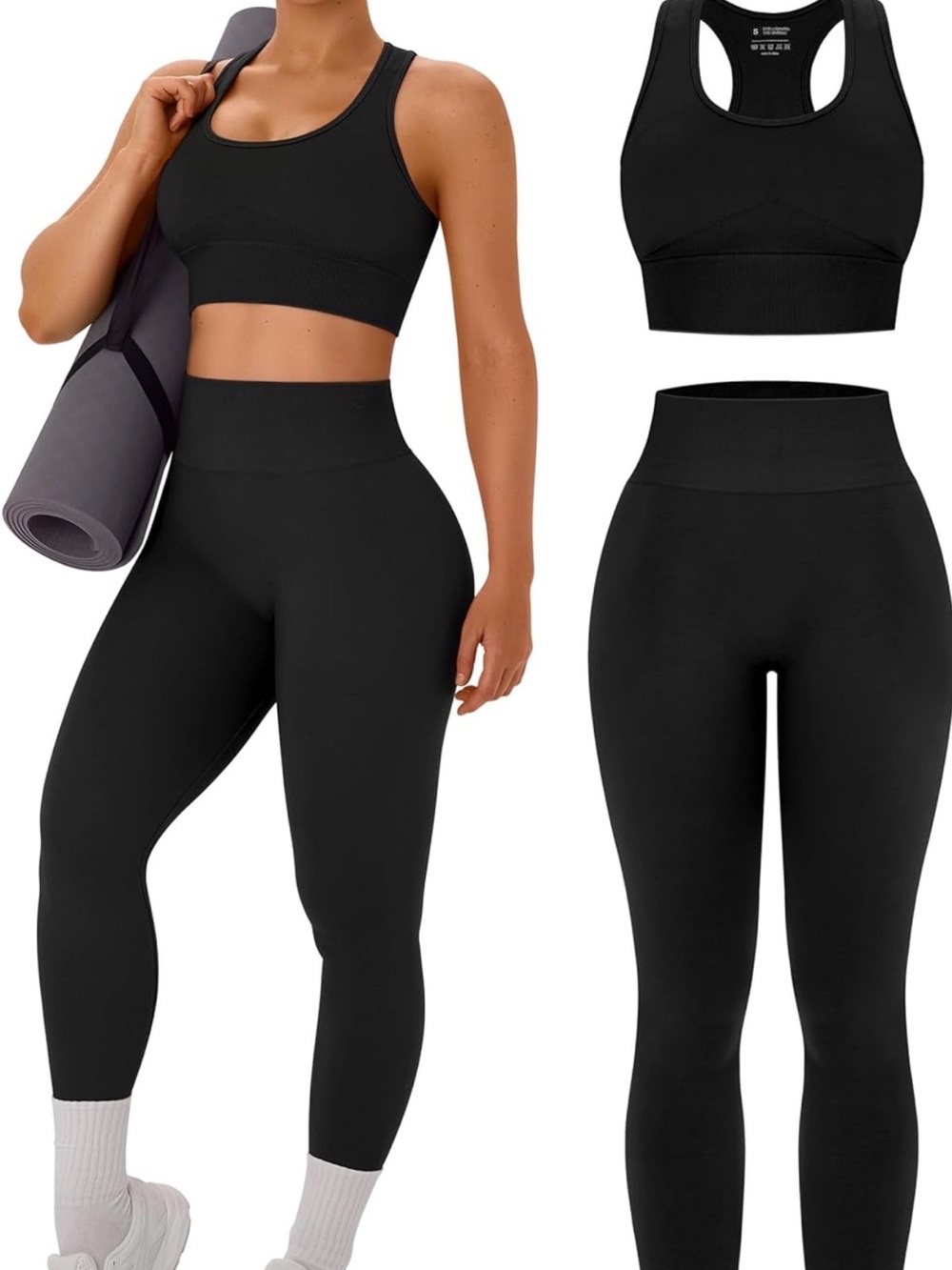 High-Waist Black Seamless Yoga Leggings & Sports Bra Set
